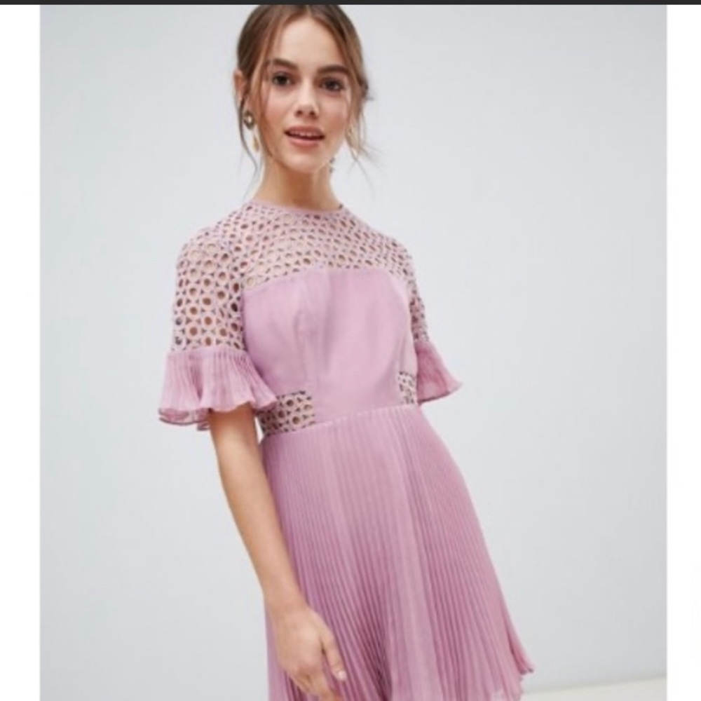 ASOS blush pink mini dress with u inquest cutout design and sheer back. NWT
